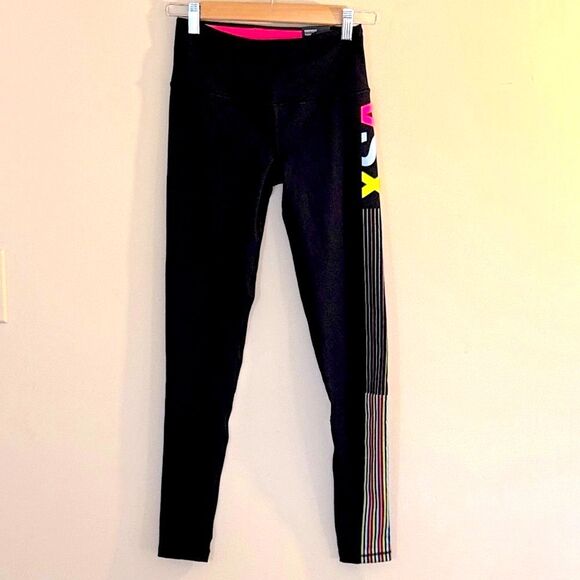 Victoria's Secret Leggings Knockout Tight Workout Pink Black Pockets XS Stretch - Picture 1 of 7